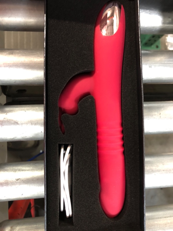 Photo 1 of Beaded Thrusting Rabbit Vibrator - BOMBEX William, 9.8" Triple Action - Rose Red