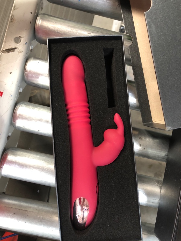 Photo 2 of *NO CABLE*Beaded Thrusting Rabbit Vibrator - BOMBEX William, 9.8" Triple Action -Rose Red