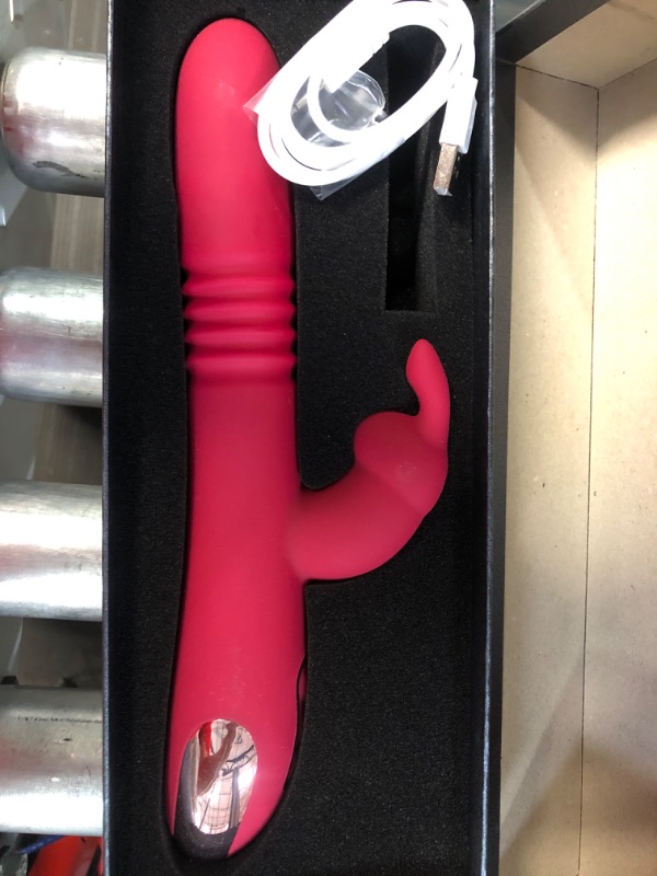 Photo 2 of Beaded Thrusting Rabbit Vibrator - BOMBEX William, 9.8" Triple Action -Rose Red