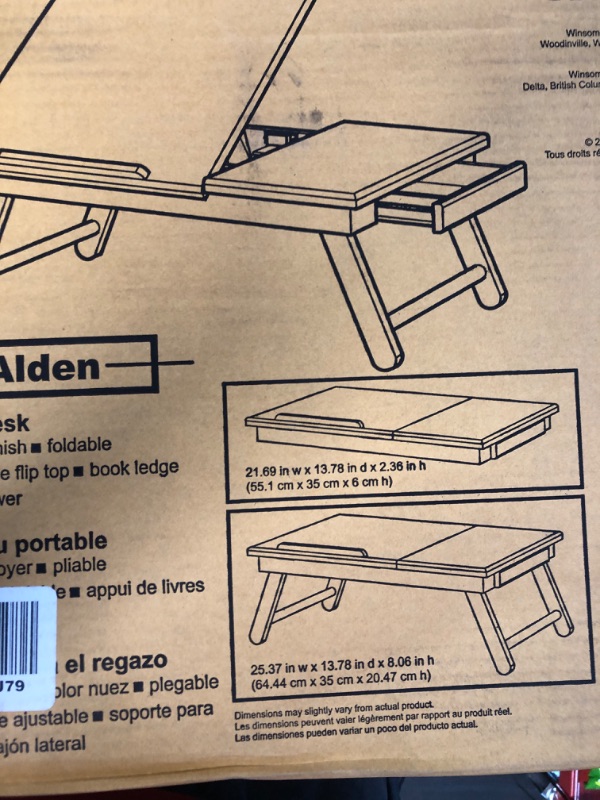 Photo 2 of Winsome Alden Flip-Top Folding Lap Desk with Drawer, Walnut