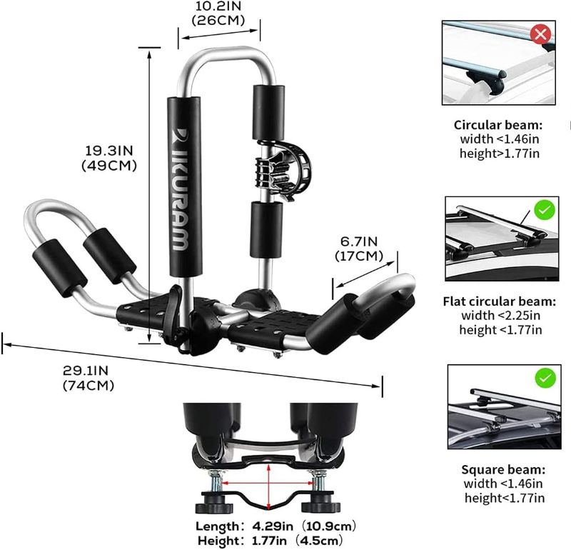 Photo 1 of IKURAM Kayak/Surf/Ski Roof Carrier Rack of J-Style Folding Universal 4-in-1 Multifunction