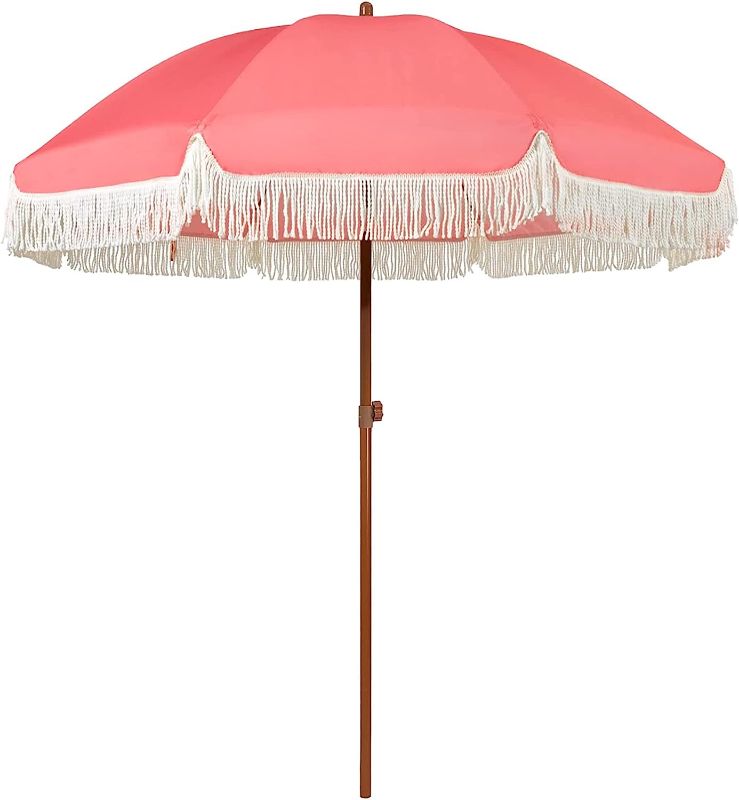 Photo 1 of **SEE NOTES**
AMMSUN 7ft Patio Umbrella with Fringe Outdoor Tassel Umbrella UPF50+ Premium Steel Pole and Ribs Push Button Tilt, Pink
