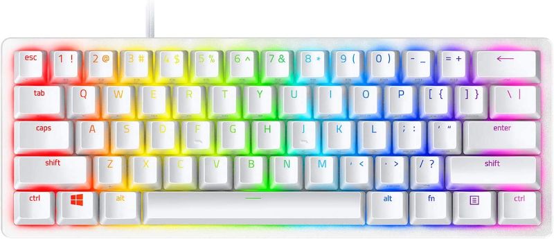 Photo 1 of Razer Huntsman Mini 60% Gaming Keyboard: Fast Keyboard Switches - Linear Optical Switches - Chroma RGB Lighting - PBT Keycaps - Onboard Memory - Mercury White
