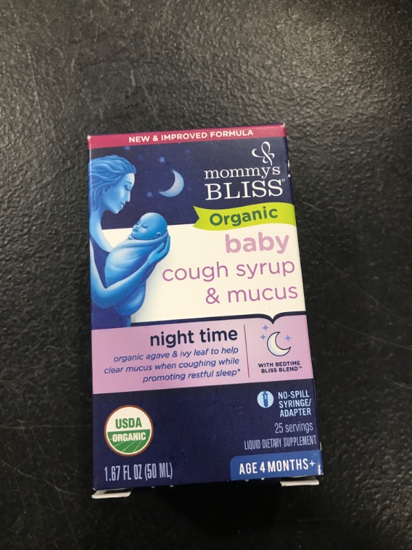 Photo 2 of Mommy's Bliss Organic Baby Cough Syrup & Mucus Night Time, Contains Organic Agave and Ivy Leaf, Made for Babies 4 month+, 1.67 Fluid Ounces