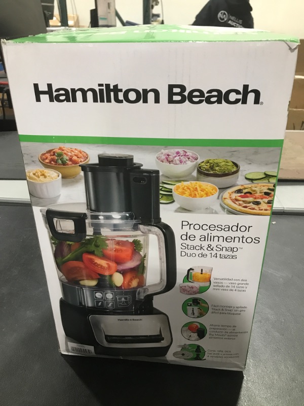 Photo 5 of Hamilton Beach Stack & Snap Food Processor and Vegetable Chopper, BPA Free, Stainless Steel Blades, 14 Cup + 4-Cup Mini Bowls, 3-Speed 500 Watt Motor, Black (70585)