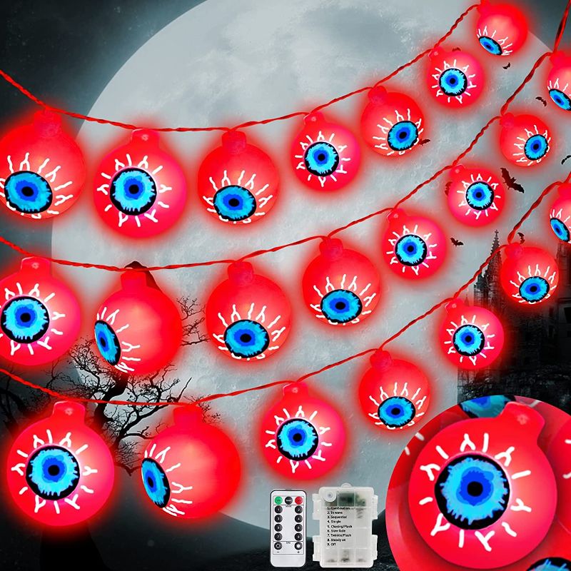 Photo 1 of [ 8 Modes & Timer ] 29.5 Ft 60 LED Halloween Eyeball String Lights Halloween Decorations Remote Control Waterproof Battery Operated Scary Halloween Lights Indoor Outdoor Party Decorations (Red) https://a.co/d/imviA3W