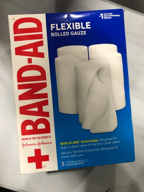 Photo 2 of Band-Aid Brand of First Aid Products Flexible Rolled Gauze Dressing for Minor Wound Care, Soft Padding and Instant Absorption, Sterile Kling Rolls, 4 Inches by 2.1 Yards, Value Pack, 5 ct