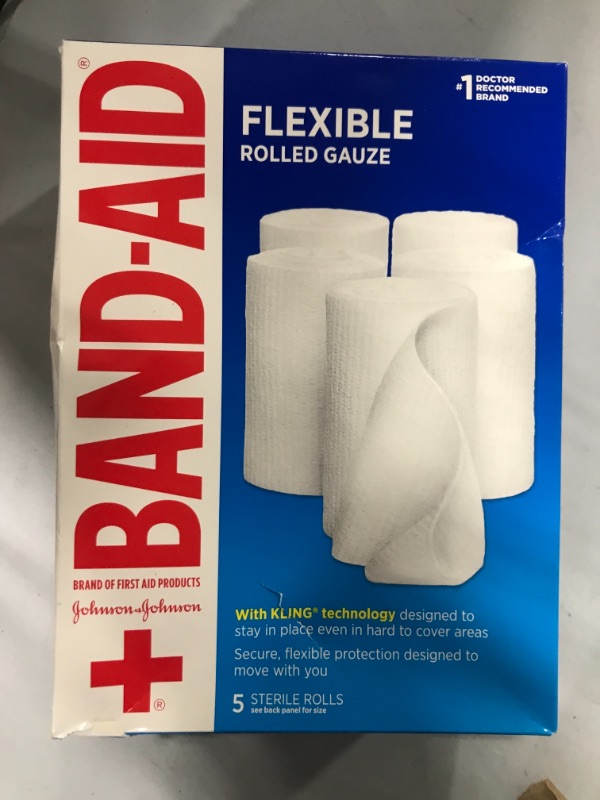 Photo 2 of Band-Aid Brand of First Aid Products Flexible Rolled Gauze Dressing for Minor Wound Care, Soft Padding and Instant Absorption, Sterile Kling Rolls, 4 Inches by 2.1 Yards, Value Pack, 5 ct