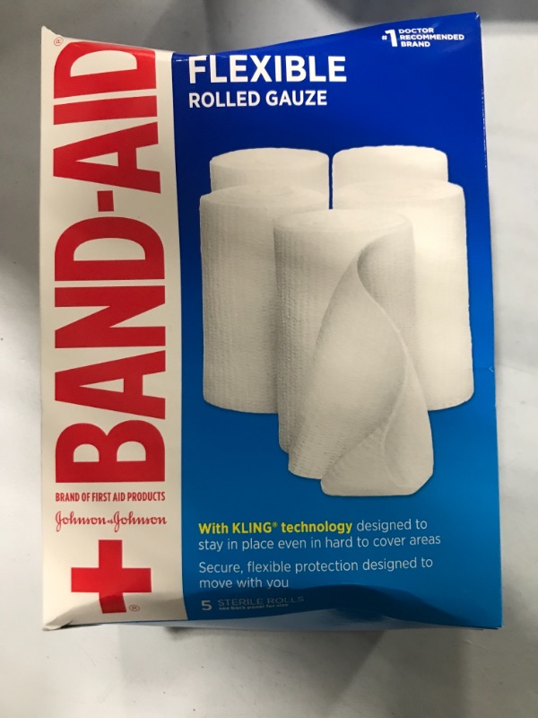 Photo 2 of Band-Aid Brand of First Aid Products Flexible Rolled Gauze Dressing for Minor Wound Care, Soft Padding and Instant Absorption, Sterile Kling Rolls, 4 Inches by 2.1 Yards, Value Pack, 5 ct