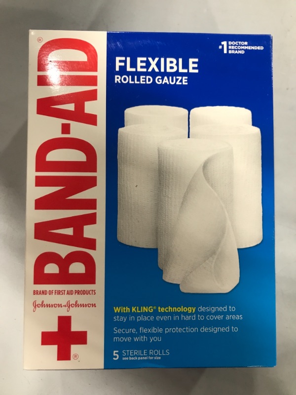 Photo 2 of Band-Aid Brand of First Aid Products Flexible Rolled Gauze Dressing for Minor Wound Care, Soft Padding and Instant Absorption, Sterile Kling Rolls, 4 Inches by 2.1 Yards, Value Pack, 5 ct