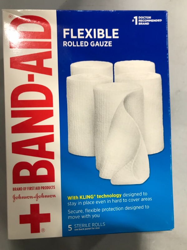 Photo 2 of Band-Aid Brand of First Aid Products Flexible Rolled Gauze Dressing for Minor Wound Care, Soft Padding and Instant Absorption, Sterile Kling Rolls, 4 Inches by 2.1 Yards, Value Pack, 5 ct