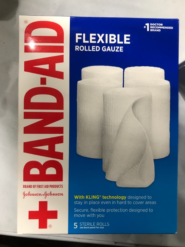 Photo 2 of Band-Aid Brand of First Aid Products Flexible Rolled Gauze Dressing for Minor Wound Care, Soft Padding and Instant Absorption, Sterile Kling Rolls, 4 Inches by 2.1 Yards, Value Pack, 5 ct