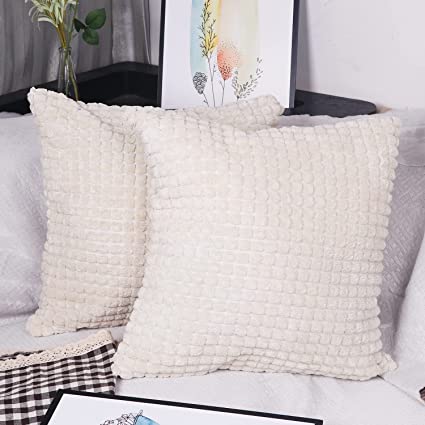 Photo 1 of 2 Pack Deluxe Soft Plush Pillowcase 20x20 Inch Deluxe Decorative Pillowcase Cushion Cover for Sofa Living Room Bedroom Set (White)
