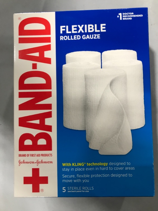 Photo 2 of Band-Aid Brand of First Aid Products Flexible Rolled Gauze Dressing for Minor Wound Care, Soft Padding and Instant Absorption, Sterile Kling Rolls, 4 Inches by 2.1 Yards, Value Pack, 5 ct