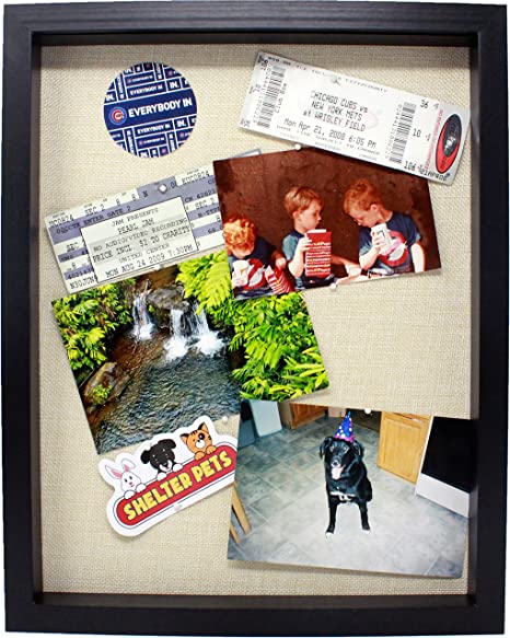 Photo 1 of 11x14 Black Gallery Display Shadow Box Frame with Linen Background - Includes Attached Hanging Hardware - Display Pictures, Trinkets, Tickets, Memories, and More!
