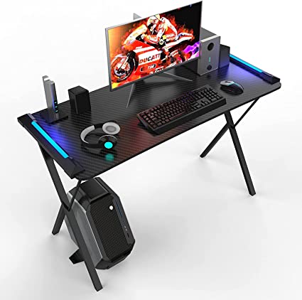 Photo 1 of YoRiBo Gaming Desk with led Lights,RGB Gaming Desk,Gaming Table,Led Gaming Desk,pc Computer Desk,Carbon Fibre Surface Black,Trusted by gemers
