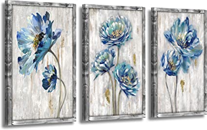 Photo 1 of ARTISTIC PATH Abstract Floral Wooden Wall Art: Teal Splash Painting Print on Wooden Board for Living Room (Overall 48" W x 26" H, Multi-Sized)