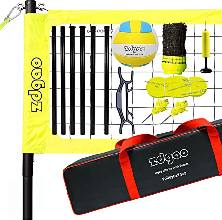 Photo 1 of Zdgao Outdoor Portable Volleyball Net System - Adjustable Height Poles with Soft Volleyball Ball, Pump, Hammer, Boundary Line, and Carry Bag for Backyard, Beach, Lawn