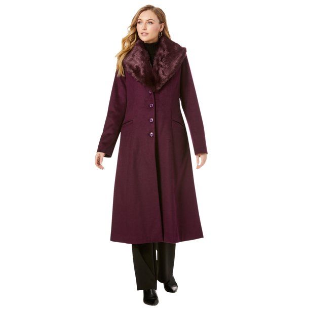 Photo 1 of  Women's Plus Size Long Wool-Blend Coat With Faux Fur Collar Coat
