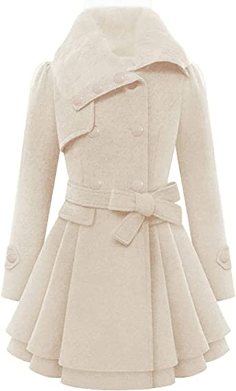 Photo 1 of Zeagoo Women's Fashion Faux Fur Lapel Double-Breasted Thick Wool Trench Coat Jacket
