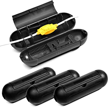 Photo 1 of 4 Pack Extension Cord Protective Cover Set (Black) | Indoor Outdoor Water-Resistant Holder for Holiday String Lights and Wires | Capsule Shaped Protector with Large Compartment
