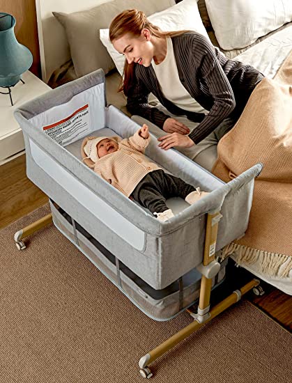 Photo 1 of Baby Bassinet Bedside Sleeper, besrey Bedside Bassinet for Newborn Infant with Comfy Mattress, 9 Height Positions, Adjustable Bedside Crib with 360° Swivel Wheels, Bassinet Sleeper with Storage Basket
