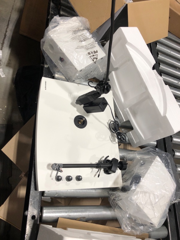 Photo 1 of Crosley T150C-WH 2-Speed Bluetooth Turntable Record Player System with Weighted Tone Arm and Stereo Speakers, White T150C - Audio Grade Plinth, NP-15 Needle White
