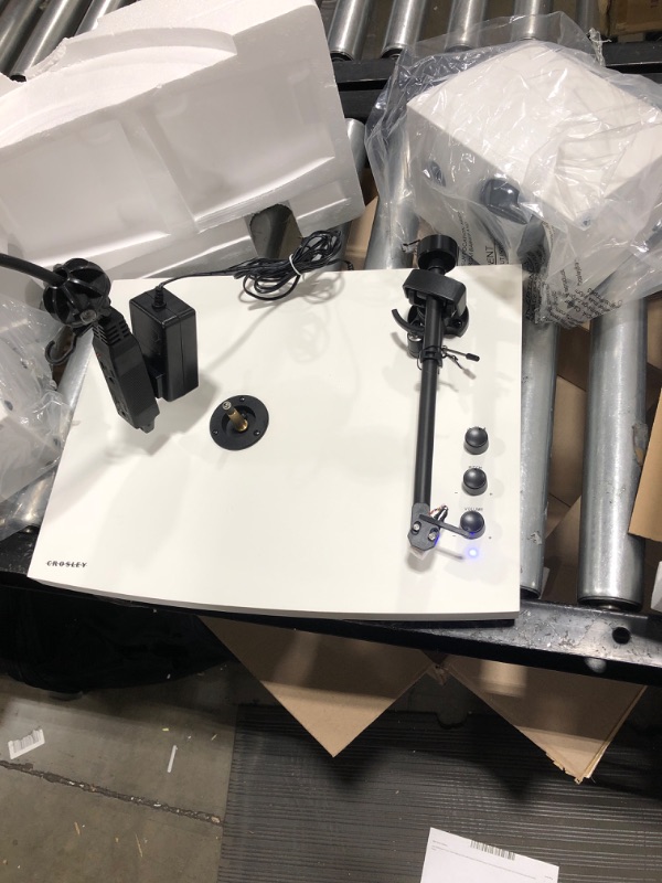 Photo 1 of Crosley T150C-WH 2-Speed Bluetooth Turntable Record Player System with Weighted Tone Arm and Stereo Speakers, White T150C - Audio Grade Plinth, NP-15 Needle White