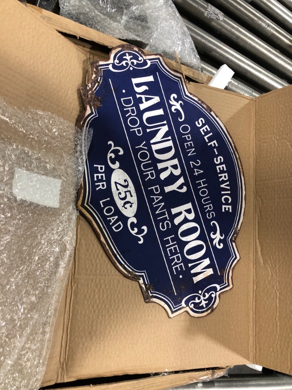 Photo 1 of Vintage Metal Laundry Room Wall Sign with Distressed Finish