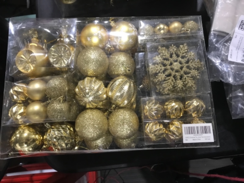 Photo 2 of 100PCS Christmas Tree Balls Ornaments Set with Christmas Tree Topper, Gold Christmas Ornaments Sets for Christmas Tree, Shatterproof Hanging Christmas Tree Decorations 100pcs-gold