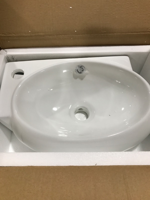 Photo 2 of 16" Wall Mounted Bathroom Sink - Mocoloo White 16x11 Inch Left Hand Round Corner Sink Wall Mount Hung Porcelain Ceramic With Overflow Heavy Duty 