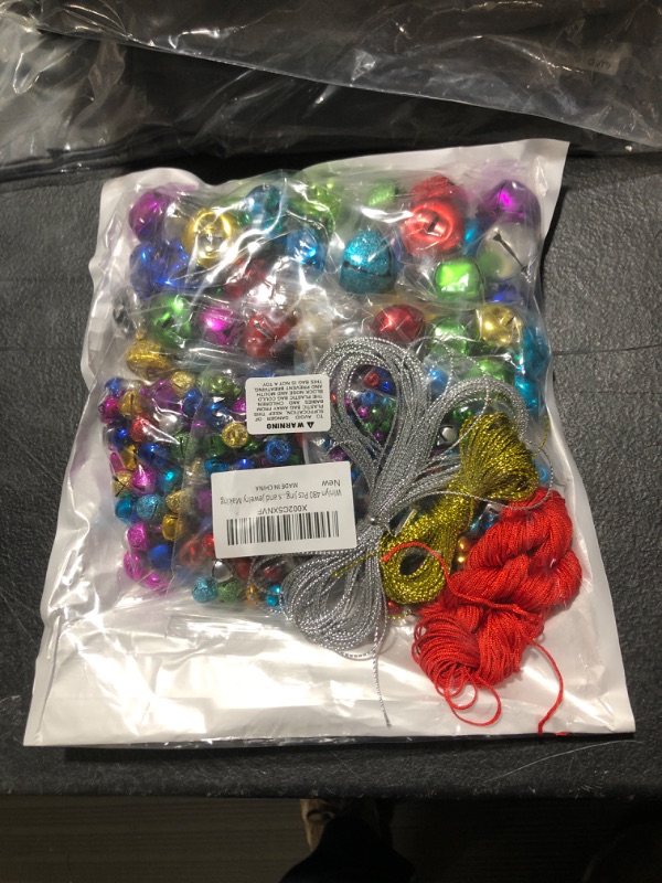 Photo 2 of 480 Pcs Christmas Jingle Bells Bulk Colorful Craft Bells Holiday Metal DIY Bells 6 Sizes 0.2" to 1" 7 Colors Shiny Matte Frosted with String for Christmas Festival Decorations Jewelry Making Crafts