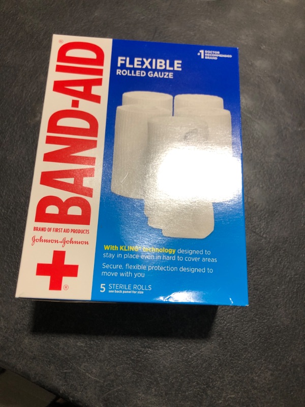 Photo 2 of Band-Aid Brand of First Aid Products Flexible Rolled Gauze Dressing for Minor Wound Care, Soft Padding and Instant Absorption, Sterile Kling Rolls, 4 Inches by 2.1 Yards, Value Pack, 5 ct