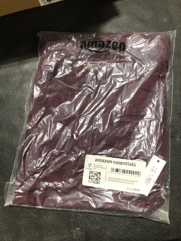 Photo 1 of Amazon Essentials Women's Relaxed-Fit Short-Sleeve Scoopneck Swing Tee (Available in Plus Size) Rayon Blend Burgundy X-Large