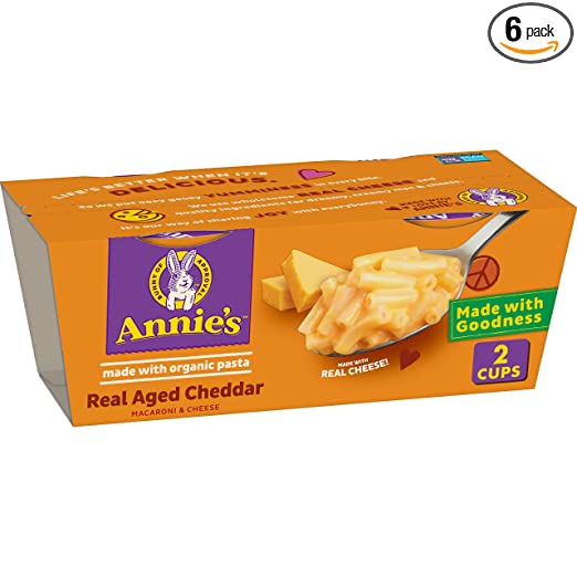 Photo 1 of Annie’s Real Aged Cheddar Microwave Mac & Cheese with Organic Pasta, Single Serve Macaroni & Cheese Cups, 2.01 OZ, 2 Count (Pack of 6)  exp[. 06/2023
