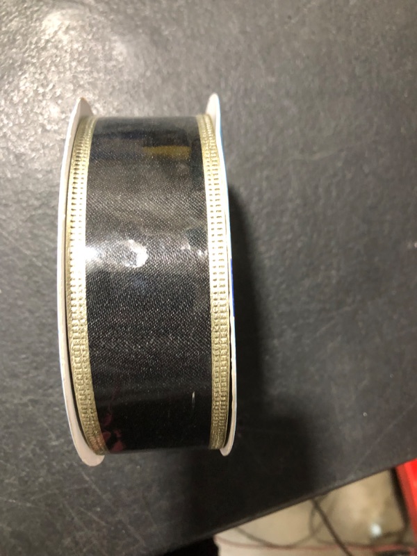 Photo 2 of 1 1/2 X25 Yards Black/Gold Crimped Metallic EDG Satin Ribbon