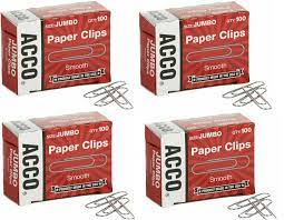 Photo 1 of 4 BOXES ACCO Paper Clips, Jumbo, Smooth, 400 Clips