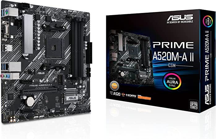 Photo 2 of ASUS Prime A520M-A II/CSM AMD AM4(3rd Gen Ryzen) microATX Commercial Motherboard(ECC Memory,M.2 Support,1Gb Ethernet, DP/HDMI 2.1/D-Sub, 4K@60HZ, USB3.2 Gen1Type-A, ARGBheader with AURAsync)
