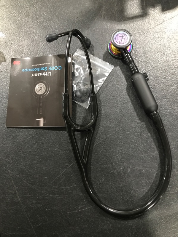 Photo 2 of 3M Littmann CORE Digital Stethoscope, 8570, High Polish Rainbow Chestpiece, Black Tube, Black Stem and Headset, 27 inch Black Tube, Black Stem High Polish Rainbow-Finish Chestpiece