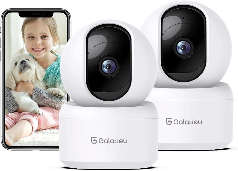 Photo 1 of GALAYOU 2K Home Security Cameras, 2.4Ghz WiFi Cameras for Home Security, Baby Camera Monitor for Nursery/Elder/Nanny with Smart Motion Tracking and Phone App, Works with Alexa/Google Assistant 2Pack
