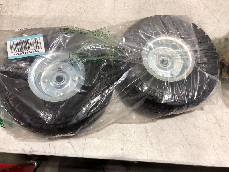 Photo 2 of (2-Pack) AR-PRO 10-Inch Solid Rubber Tires and Wheels - Replacement 4.10/3.50-4” Tires and Wheels with 5/8” Axle Bore Hole, and Double Sealed Bearings - Perfect for Gorilla Carts
