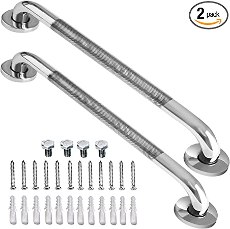 Photo 1 of 2 Pack 24 Inch Shower Grab Bar with Anti-Slip Grip, iMomwee Chrome Stainless Steel Bathroom Grab Bar Handle, Shower Balance Bar, Safety Hand Rail Support, Handicap Elderly Senior Assist Bath Handle
