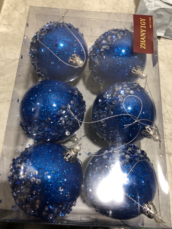 Photo 2 of 3.15Inch Clear Ornaments Balls,6pc Set Dark Blue Christmas Ball Decorations Ornaments Perfect Party Decorations Craft Transparent Ball Gifts for Wedding Party Decor (Dark Blue)