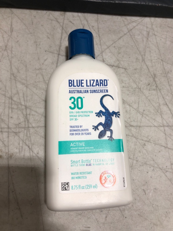 Photo 2 of BLUE LIZARD Active Mineral Sunscreen with Zinc Oxide/SPF 30+, Unscented, 8.75 Fl Oz SPF 30+, 8.75 fl oz., Lotion