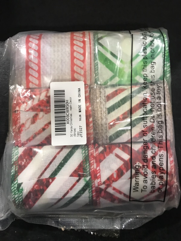 Photo 2 of 30 Yards Christmas Wired Edge Ribbons Peppermint Candy Canes Swirl Satin Wired Edge Ribbons Round Lollipop Gingerbread Man Stripe Ribbon Burlap Plaid Wired Ribbon for Xmas Wreath Decor (Stripe)