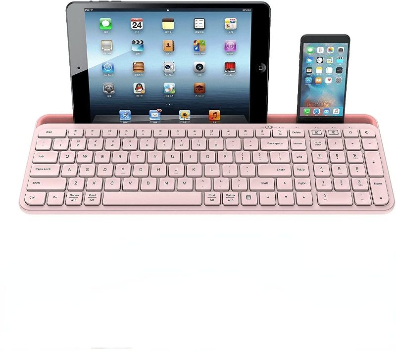 Photo 1 of Gotying Wireless Bluetooth Keyboard with Number Pad, 2 in 1 Wireless & Bluetooth Multi-Device Tablet Full Size Keyboard for ipad,Phone, iOS, Android, Mac and Windows (Pink)