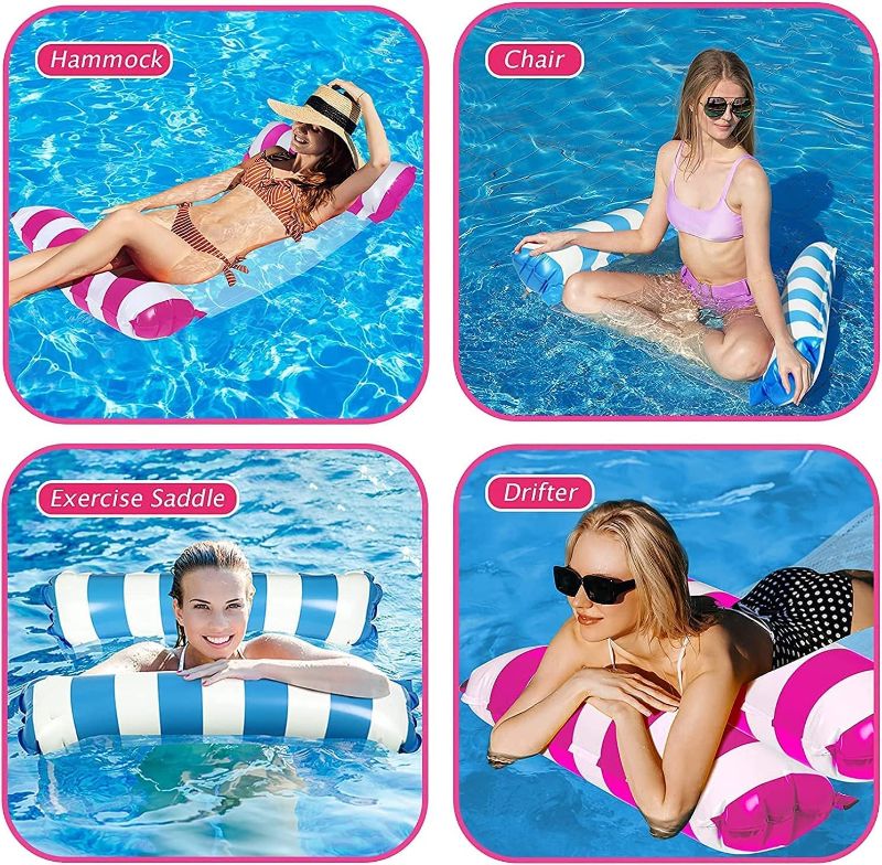 Photo 1 of ?4 Pack? Premium Swimming Pool Float Hammock, Multi-Purpose Inflatable Hammock (Saddle, Lounge Chair, Hammock, Drifter), Water Hammock Lounge (Dark & Light Blue & Orange & Pink) … 