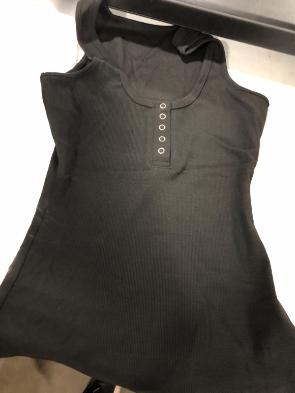 Photo 1 of Actloe Womens Summer Tanks Sleeveless Button Up Shirts Henley Tight Low Cut Tops Casual Small A Black