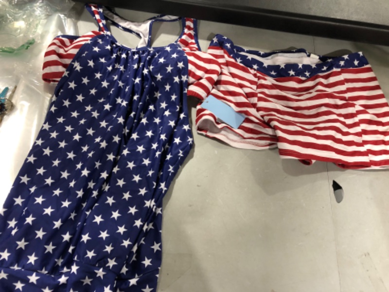 Photo 2 of Yonique Two Piece Tankini Bathing Suits T-Back Blouson Swim Tops with Boy Shorts Women Swimsuits Sporty Swimwear American Flag X-Large