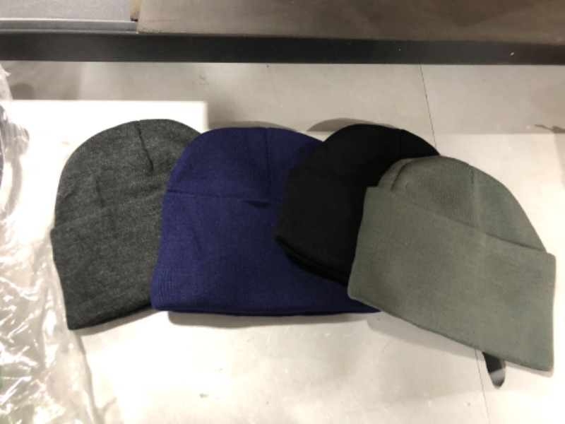 Photo 2 of 4 Pack Beanies Four Seasons Hats Knitted Cap for Men & Women & Teen (Black/Light Gray/Dark Gray/Dark Blue)